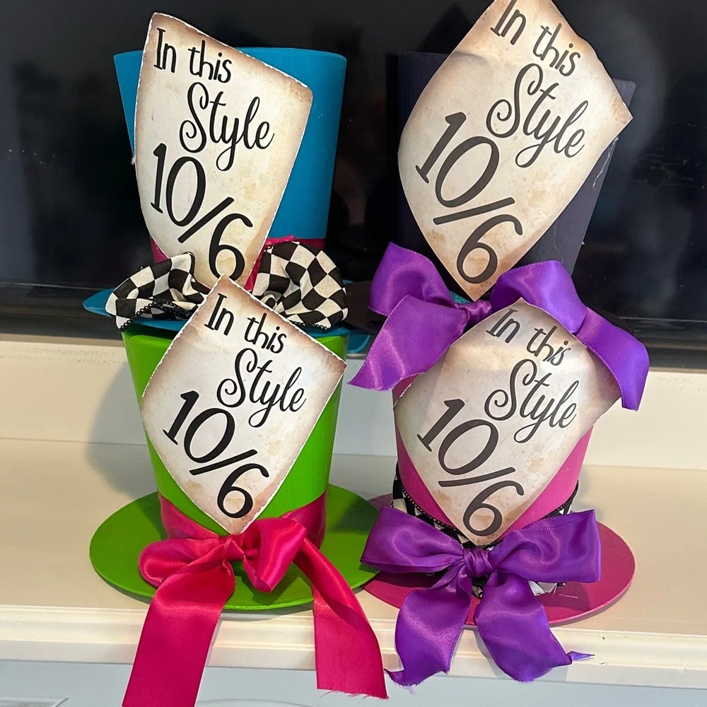 Top Hat - Mad hatter Party Alice in Wonderland centerpieces Decor -set of 6